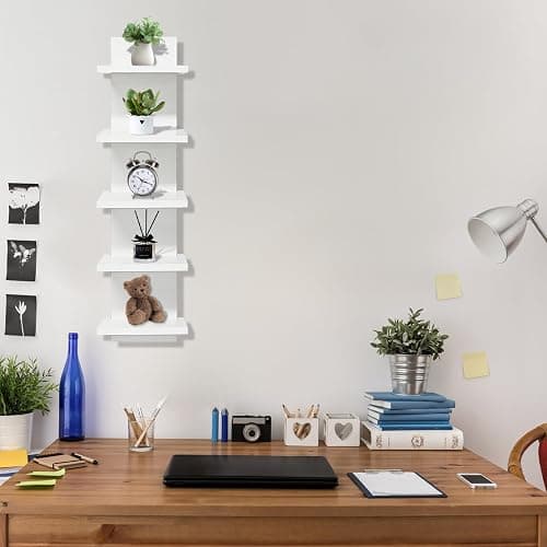 wdbg 5 Tier Shelves for Wall, Decorative Wall Mounted Vertical Shelving Column Decor 30 Inch H Mounted Floating Storage Organizer Natural Finish Wall Shelf for Living Room, Bedroom, Bathroom thumbnail 6