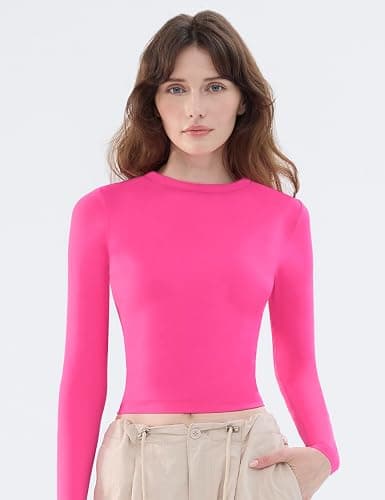 Women's Soft Long Sleeve Shirts Crew Neck Tops Basic Tees Stretchy Going Out Crop Tops Y2K Slim Fit T-Shirts thumbnail 5
