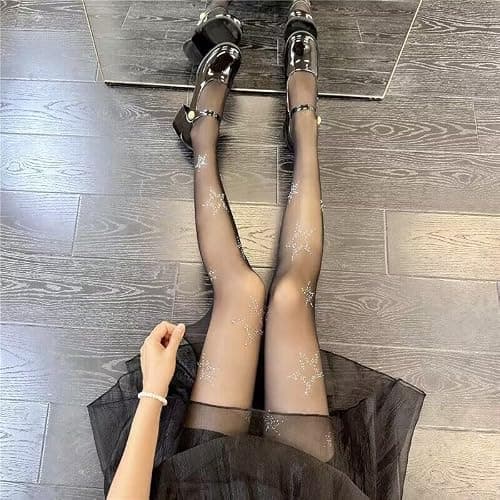 SLITHICE Women's Fishnet Stockings Sparkly Rhinestone Tights Black Glitter Fishnets thumbnail 7