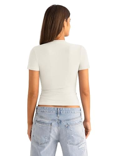EasyGala Womens Cotton Crew Neck Short Sleeve Shirts Summer Top Trendy Fitted Crop Tops Basic Going Out Tee thumbnail 5