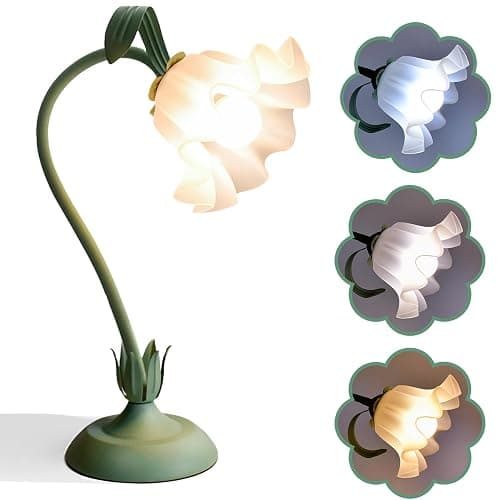 Flower Table Lamp, Bedside Vintage Flower Lamp Cute Room Decor, 3 Colors Temperature Kawaii Bedside Lamp for Bedroom Living Room Reading Ambient Lighting Desk Lamps Home Decoration Christmas gifts - Image 1