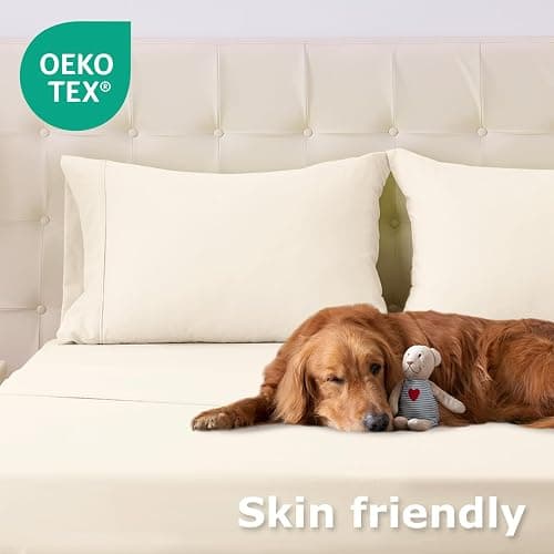 Homilay Full Size Bed Sheet Set - 4 Piece Soft Microfiber Sheets with Deep Pockets, Cooling Technology, and Wrinkle-Free Pillowcase. Hotel-Quality, Durable Bedding, Cream thumbnail 7