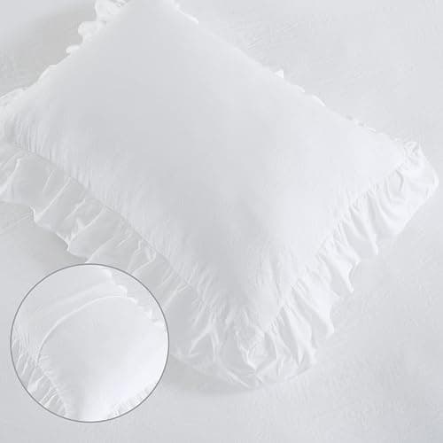 CAROMIO White Ruffle Duvet Cover Queen Size, 3PCS Soft Washed Microfiber Vintage French Country Duvet Cover Set for Queen Bed, White, 90x90 in thumbnail 6