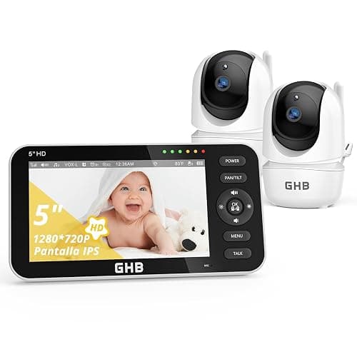GHB Babyphone mit 2 Kameras 5 Zoll 720P HD Display mit bis zu 168h Akkulaufzeit im VOX Schlafmodus Gegensprechen Nachtsicht und Temperaturanzeige - Image 1