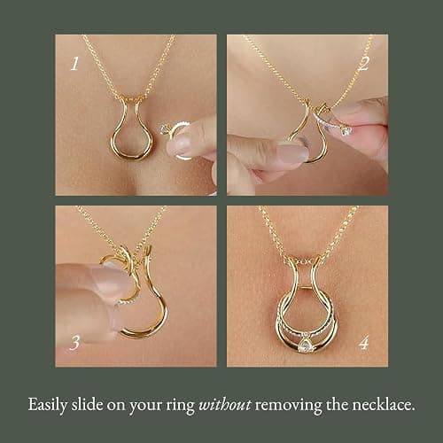 Emily C Ring Holder Necklace - Stainless Steel Necklace with Gold Finish - Engagement Gift for Doctors & Nurses - Gold Jewelry for Mom or Grandmother thumbnail 3