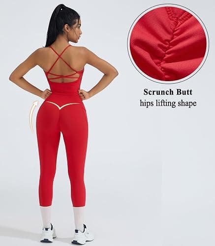OMKAGI 2 Piece Workout Sets for Women Padded Workout Tops Booty Leggings with Pockets Gym Sets thumbnail 4