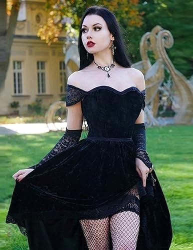 LANSHULAN Gothic Clothes Dress,Lace Mini Sleeveless Lace Draped Bodycon Goth Vintage Dresses Without Gloves - Small - Black thumbnail 7