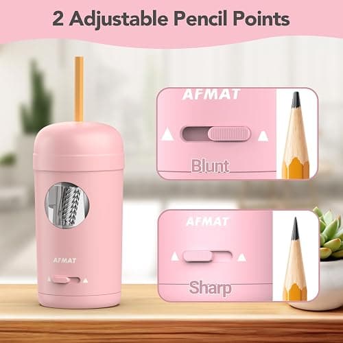AFMAT Electric Pencil Sharpener, Fully Automatic Pencil Sharpener for 7-8mm Pencils & Colored Pencils, Auto in & Out, Rechargeable Vertical Hands-Free Sharpeners for Classroom/Home/Office PSX7(Pink) thumbnail 4