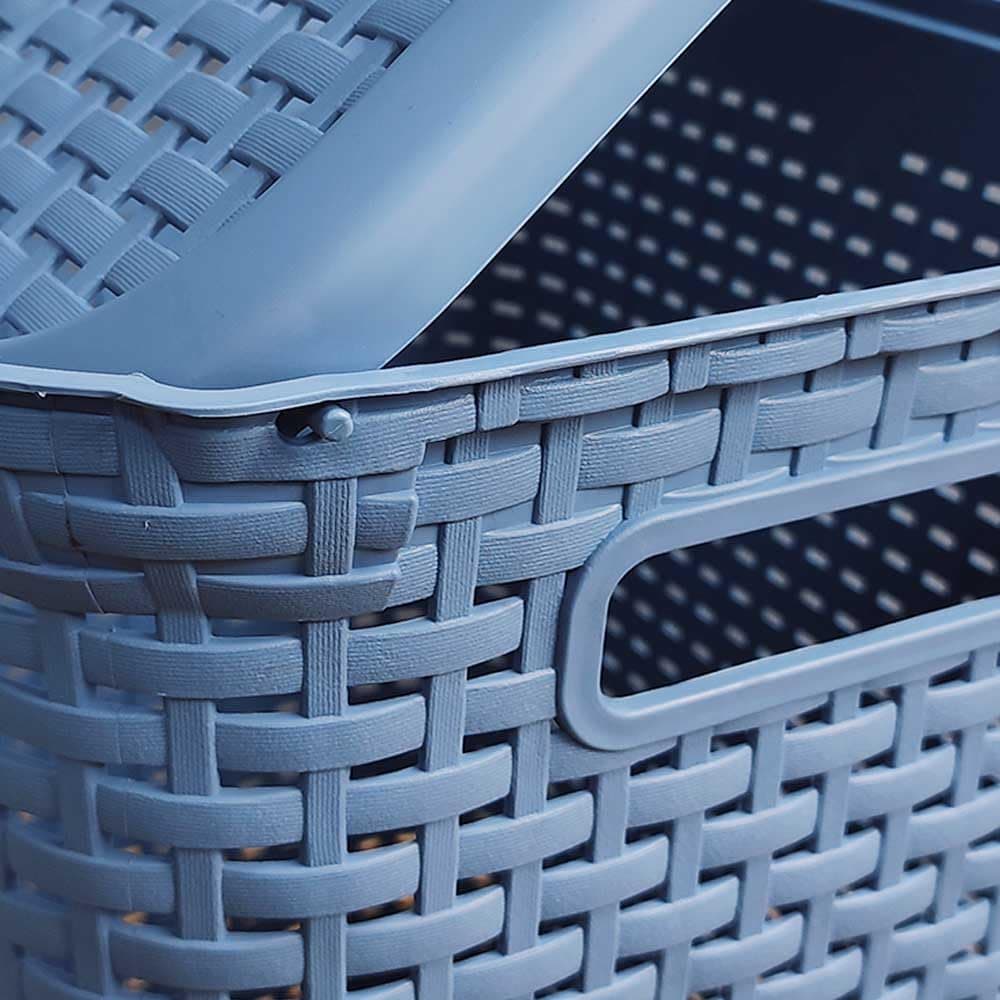 Cesto Canasta Organizador Ropa con Tapa Rattan Plastico (Azul) - Azul thumbnail 7