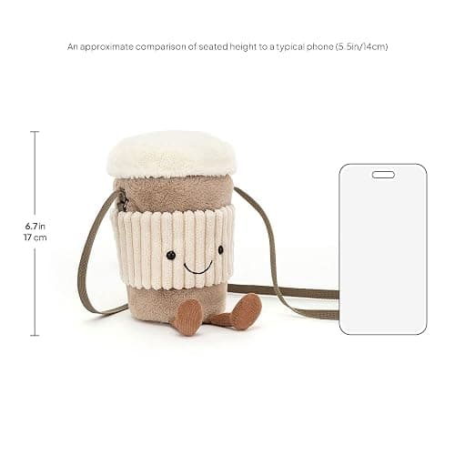 Jellycat Amuseables Coffee-To-Go Plush Bag, 8 inches - Crossbody and Shoulder Purse - Fun and Unique Handbag thumbnail 3