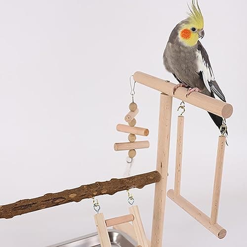 RoseFlower Wooden Bird Playground, Parrot Playstand with Perches, Ladder, Swing, Feeder Cups, Tray for Conure, Parakeets, Budgie, Cockatiels, Lovebirds, #4 thumbnail 5