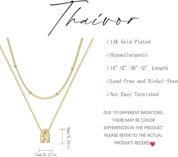 Thaivor Bubble Letter Necklace Layered Initial Necklaces for Women Dainty Cute Choker Pendant Stack Jewelry Teen Gift Trendy Stuff thumbnail 5