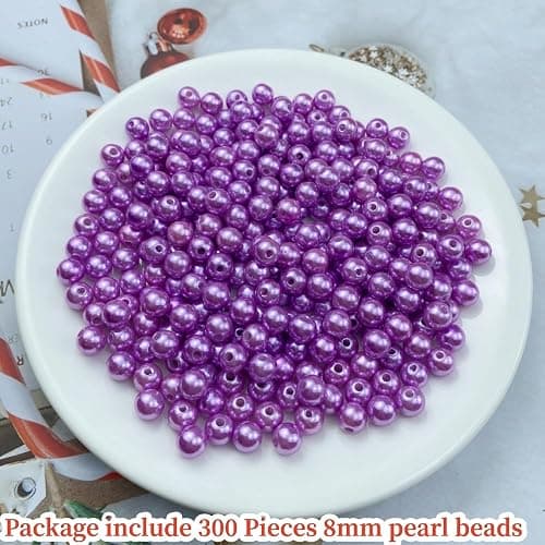 Pinhoollgo 300pcs Pearl Beads 8mm Round Pearl Beads with Hole for DIY Bracelet Necklace Jewelry Making Supplies Handmade Craft(Purple) thumbnail 2