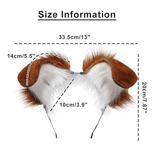 Dog Ears Headband and Tail Set Faux Fur Animal Cosplay Party Costume Accessories thumbnail 3