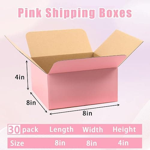 8x8x4 Pink Shipping Boxes, 30 Pack Mailing Boxes for Small Business, Corrugated Cardboard Boxes for Shipping, Packaging thumbnail 3