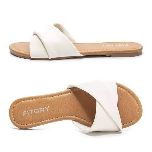 FITORY Women's Flat Sandals Fashion Slides With Soft Leather Slippers for Summer Size 6-11 thumbnail 3