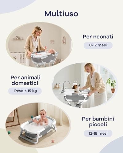 2 in 1 Bagnetto neonato con supporto, vaschetta da bagno con rete di sostegno per neonati e bambini piccoli, design multiuso e pieghevole per riporla facilmente, grigia thumbnail 5