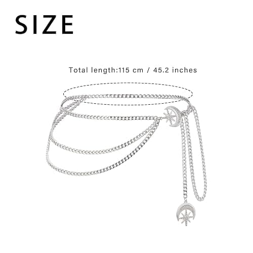 MILAKOO 3 Layered Metal Waist Chain Belt for Women Moon & Sun Belly Belt Body Chain Jewelry for Dress Jeans thumbnail 4