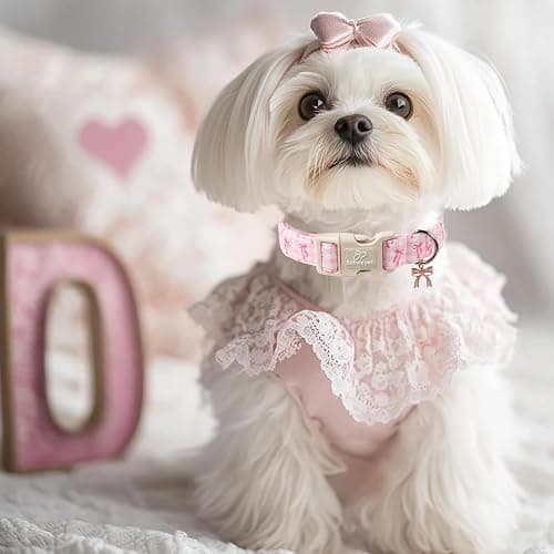 Babole Pet Girl Dog Collar for Small Dogs - Cute Pink Plaid & Bow Print Spring/Summer Puppy Collar, Soft Adjustable Holiday Female Dog Collars with Quick Release Buckle S thumbnail 7