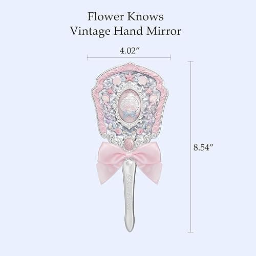 Flower Knows Shell's Jewel Hand Mirror,Vintage Portable Handheld Mirror,Fancy & Pretty Princess Mirror with Long Handle,Gift for Girls(Pink Seashell) thumbnail 3