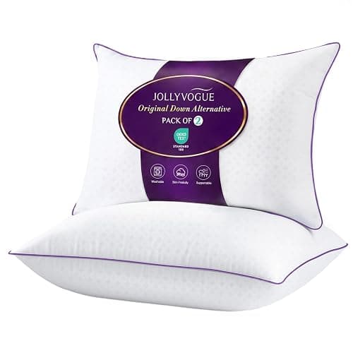 JOLLYVOGUE Firm Pillows Queen Size Set of 2, Supportive Bed Pillows with Oeko-Tex Certified Down Alternative Fill, Fluffy Hotel Quality for Back, Stomach and Side Sleepers - Image 1