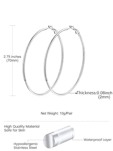 KeyStyle Gold Hoop Earrings for Women, Stainless Steel Hoops Earring Lightweight Loops, 2 mm Thick Hypoallergenic Circle Endless Thin Hoop (20/30/40/50/60/70/80/90/mm) thumbnail 9