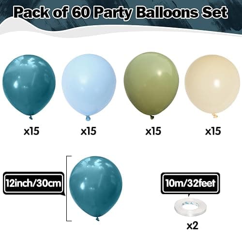 Sage Green Blue Balloons 60 Pcs 12 Inch Dusty Blue Sage Green Cream Balloons Avocado Slate Beige Apricot Balloon for Boys Men Hole in One Golf Boho Goose Baby Shower Birthday Party Decorations thumbnail 3
