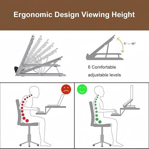 XIKEMADI Bamboo Foldable Laptop Stand Holder, 6-Level Adjustable Ergonomic Notebook Riser with Heat Dissipation for 10-17 Inch Laptops, MacBook, Tablet (Natural Bamboo) thumbnail 5