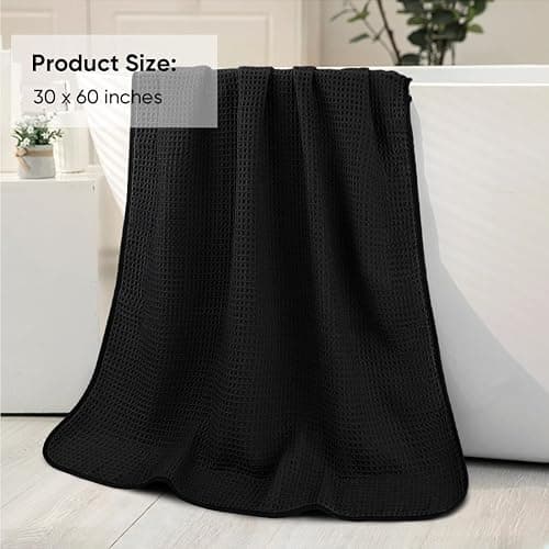HOMEXCEL Waffle Bath Towels Set 4 Pack, Premium Microfiber Bathroom Towels, Lightweight, Highly Absorbent and Quick Dry Towel for Bathroom, Gym, Shower, Hotel, and Spa, 30 x 60 Inch, Black thumbnail 6