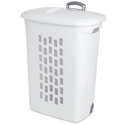 Sterilite 3-Pack Ultra Wheeled Hamper, Laundry Basket w/ Flip-Top Lid & Retractable Handle - Plastic Rolling Clothes Storage Cart with Ventilated Holes for Home, Apartment or Dorm - Image 1