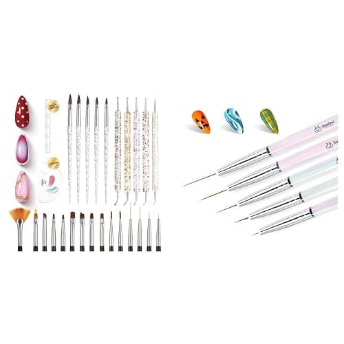 Beetles Nail Art Brushes 25pcs - Confetti Pens Daul Ended Dotting Tools & 5pcs Nail Art Liner Brushes Set Painting - Image 1