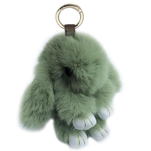 Unpafcxddyig Bunny Keychain Mini Soft Cute Artificial Mink Fur Fluffy Keyring 4.7in for Car Handbag - Image 1