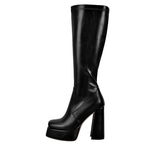 MissHeel Bottes à plateforme - Talon bloc - Talons hauts - Bout carré - Noir - Image 1
