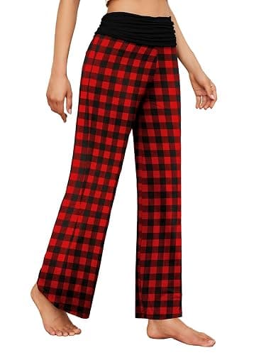 Gracyoga Women's Comfy Pajama Pants Wide Leg Lounge Palazzo Yoga Pants Stretch Casual Floral Print Fold Waist Pants thumbnail 2