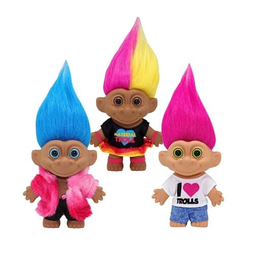 Good Luck Trolls 4" Dolls | 80's Glam Fusion | Rainbow Figures | Nostalgic Toys for Best Playtime Fun | Collectible Troll Figures - Fashionable Material Doll, Rockstar thumbnail 8