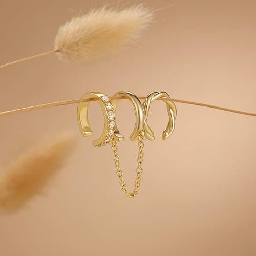 Picuzzy 14K Gold Plated Ear Cuff Earrings for Women Non Piercing, Gold Plated Cuff Earrings for Women, Hypoallergenic Cubic Zirconia Cartilage Hoop Earring Fashion Jewelry Set thumbnail 7