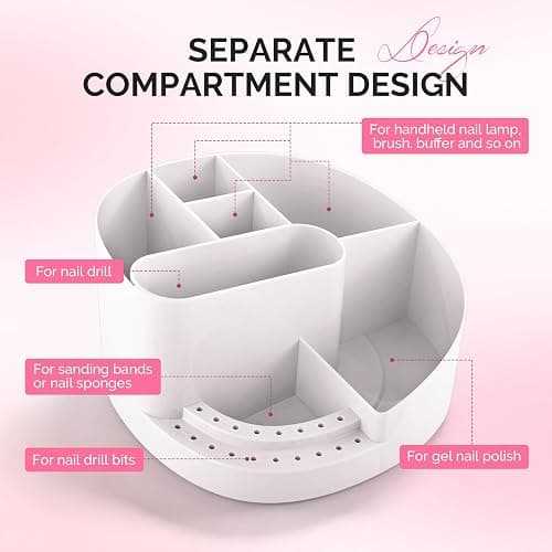 MelodySusie Nail Art Tools Storage Box, Sturdy Large Capacity and Compatible with 3/32" Nail Drill Bits, Nail Drill Holder for Nail Station,Salon & Home, Mothers Day Gifts, White thumbnail 3