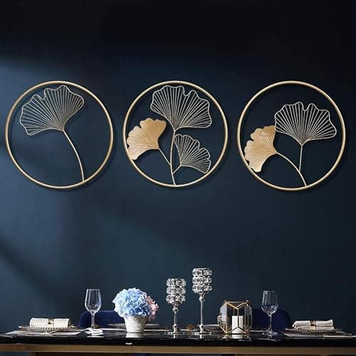 JILIP Metal Ginkgo Leaf Wall Art Plaque, 3pcs Nordic Style Hanging Wall Sculptures, Modern Home Wall Silhouette Decor, Living Room Office Wall Decor thumbnail 2