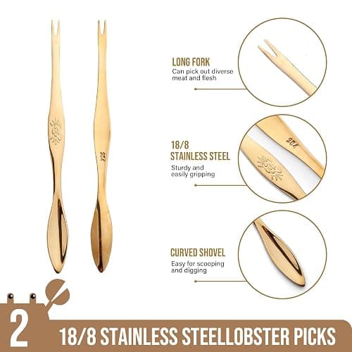 3 Pcs Gold Lobster Crackers and Picks Set, Crab Leg Cracker Tools, Stainless Steel Seafood Crackers & Forks Nut Cracker Set for Eating Stake Support (Nut cracker+2 gold picks) thumbnail 5