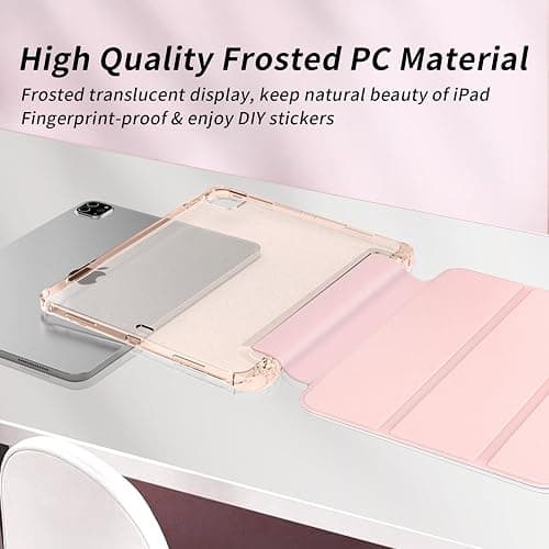 Kenke New iPad Pro 11 Inch Case 4th/3rd/2nd/1st Generation 2022/2021/2020/2018 with Built-in Left Side Pencil Holder, Hard Frosted Back Cover & Colored Edge (Pink) thumbnail 5
