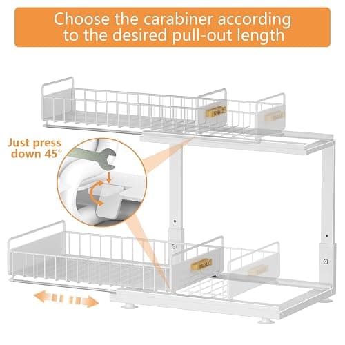 HOMEAILIE Under Sink Organizer, High Adjustable 2 Tier Under Kitchen Sink Organizer, Multi-Purpose Storage Shelf for Kitchen Bathroom Cabinet, White thumbnail 5