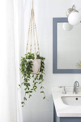 Mkono Macrame Plant Hanger Indoor Hanging Planter Basket with Wood Beads Decorative Flower Pot Holder No Tassels for Indoor Outdoor Boho Home Decor 35 Inch, Ivory, Set of 1 (POTS NOT Included) thumbnail 8