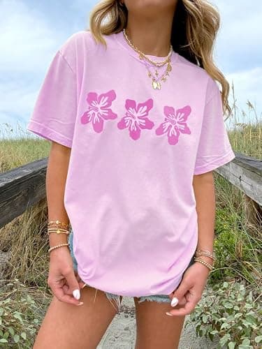 Oversized Graphic Shirt for Teens Girl Y2K Ocean Floral Short Sleeve Baggy Tee Shirts Vintage Aesthetic Coastal Tops thumbnail 2