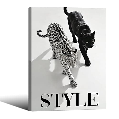 Framed Canvas Wall Art Poster Trendy Cheetah Prints Fashion Black and White Leopard Painting 12x16inch Funny Animal Pictures Preppy Room Decor Aesthetic for Office Dorm Bedroom - Image 1
