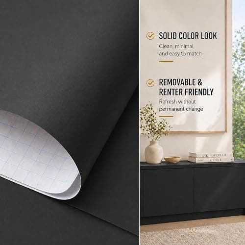 KIBOHOME 394''x23.6'' Black Wallpaper Contact Paper Black Peel and Stick Wallpaper Textured Matte Solid Color Self Adhesive Wall Paper Removable Renter Friendly for Cabinets Drawers Bedroom Kitchen thumbnail 3