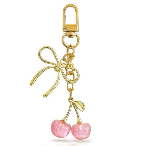 FASTFAIRY Cherry Purse Charms Bag Keychain: Leather Handbags shoulder Keyring - Cute Accessories for Fashion Women Daughter - Pink - Image 1