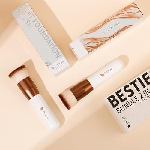 DUcare Foundation Brush 2pcs Flat Top Kabuki Brush Self Tanner Professional Face Brush Liquid Blending Mineral Powder Buffing Stippling Makeup Tools thumbnail 7