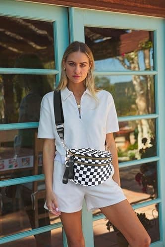 FEIBOON Spacious Checkered Nylon Crossbody Bag Bum Bag Handbags for Women | Checkered crossbody bag purses ,large crossbody bag mom bag diaper bag sling bag ,fanny packs wallet,Lightweight and spacious thumbnail 2