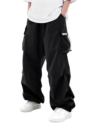 PLEPAN Mens Baggy Cargo Pants Loose Fit Casual Parachute Pants Elastic Waist Drawstring Streetwear Joggers Sweatpants thumbnail 2