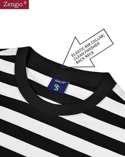 Zengjo Striped Long Sleeve T Shirt Men Cotton Spandex Crew Neck T-Shirts thumbnail 3
